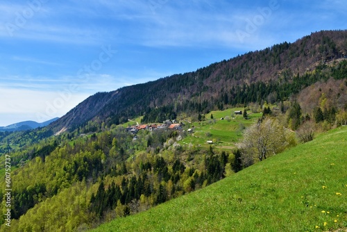 Jamnik village bellow Jelovica in Gorenjska, Slovneia in spring