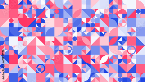 Pattern with white, red, blue colors star, lines, circle ,oval