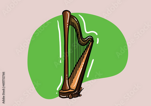 Celtic Harp Isolated on background, Vector Illustration of National Irish String Musical Instrument