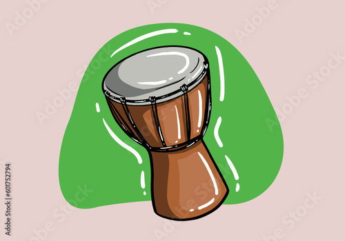 Hand drawn bongo drum cartoon style. African tam tam drum vector cartoon illustration