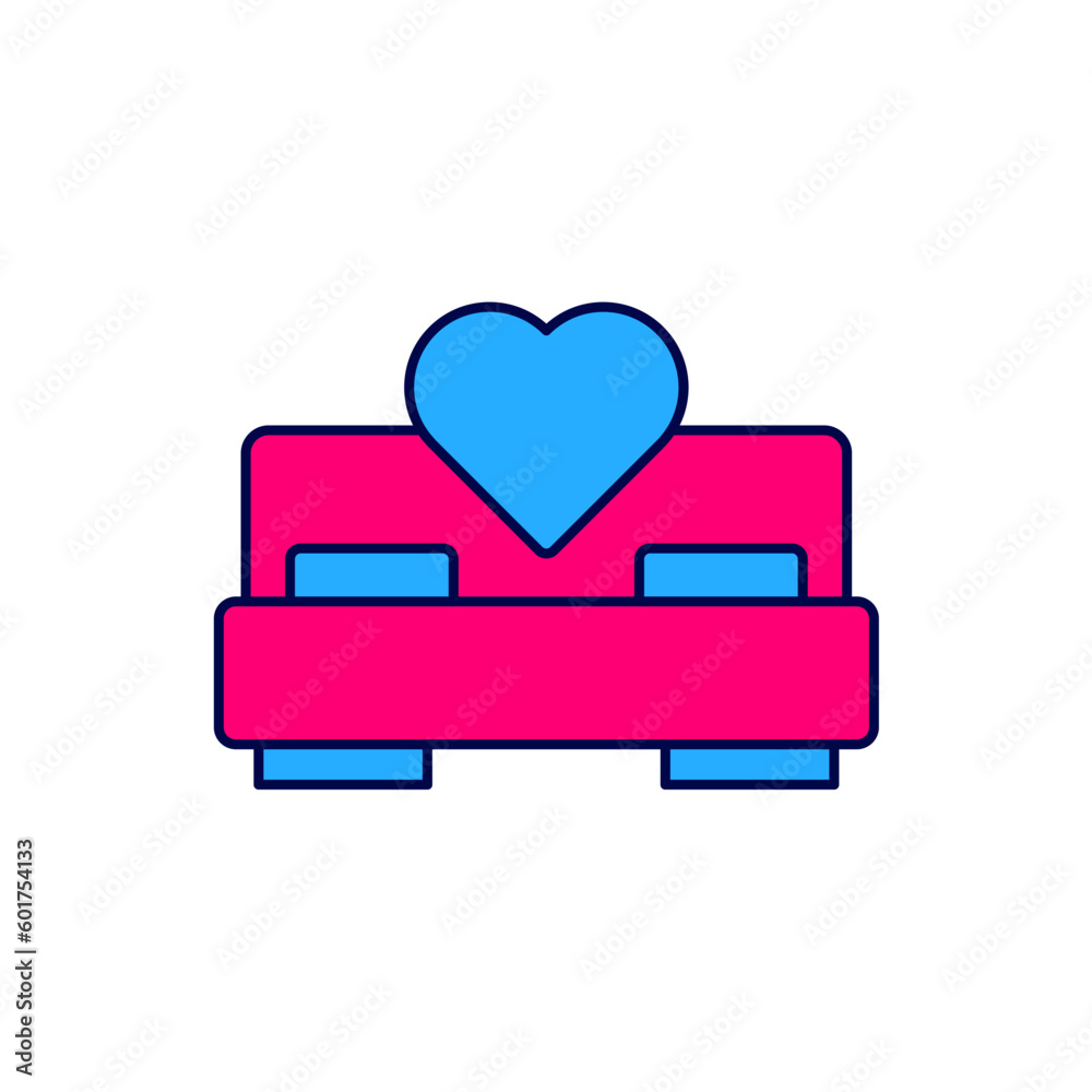 Filled outline Bedroom icon isolated on white background. Wedding, love, marriage symbol. Bedroom creative icon from honeymoon collection. Vector