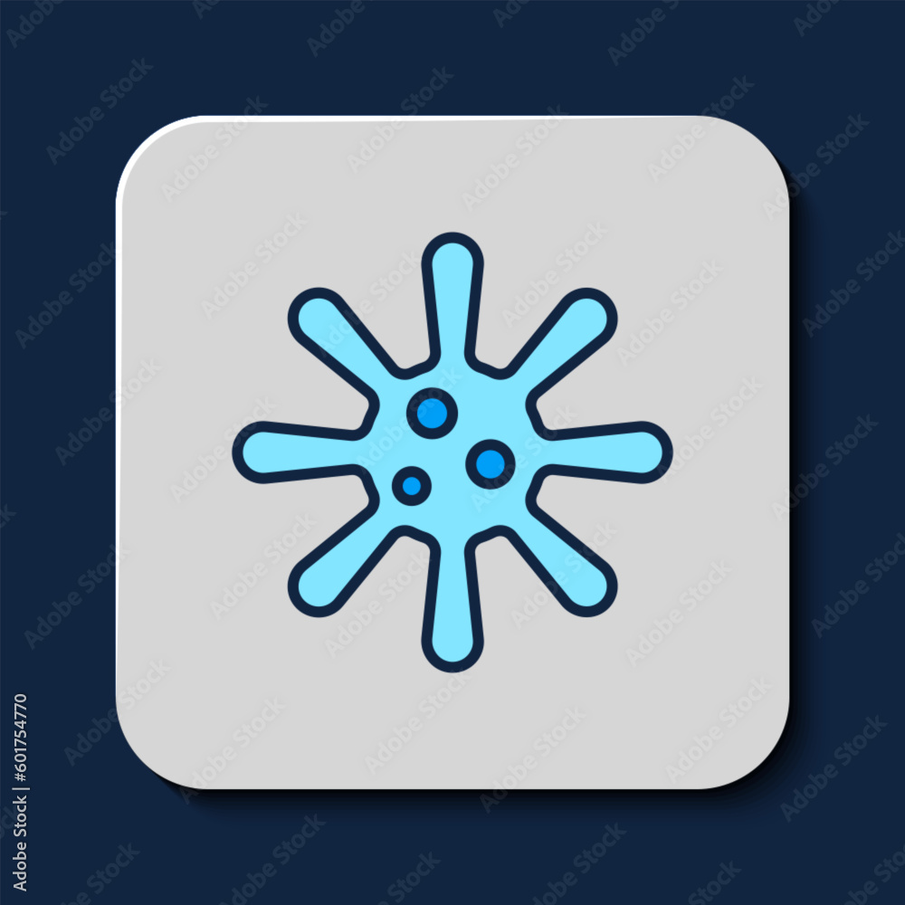 Obraz premium Filled outline Bacteria icon isolated on blue background. Bacteria and germs, microorganism disease causing, cell cancer, microbe, virus, fungi. Vector