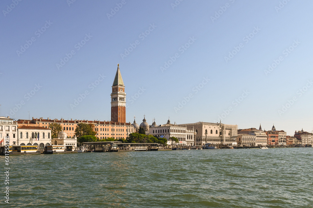 View of St Mark's Square with the Basilica and the Doge's Palace from the Dorsoduro sestiere early in the morning, Venice, Veneto, Italy