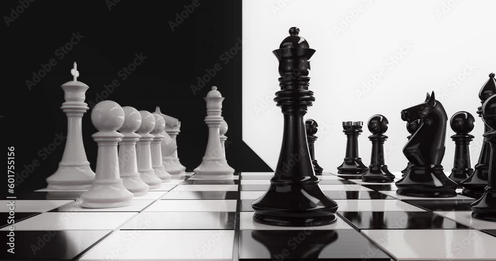 The Game of Chess. Close-up Macro Shot of Chess Pieces on the Chessboard. 3D Rendering
