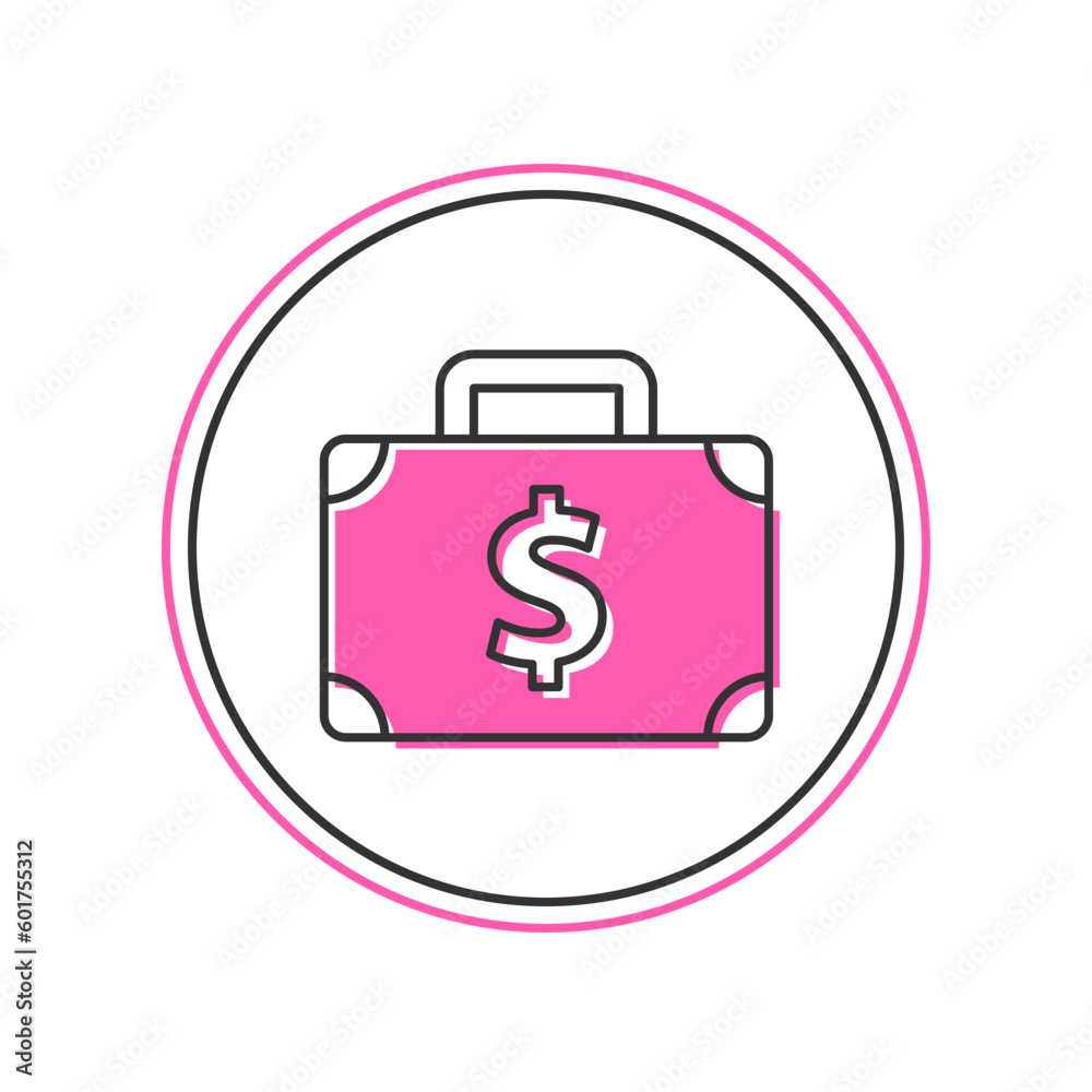 Filled outline Briefcase and money icon isolated on white background. Business case sign. Business portfolio. Vector Filled outline Briefcase and money icon isolated on white background. Business case sign. Business portfolio. Vector