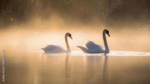 Swan couple on a lake in morning light © Jardel Bassi