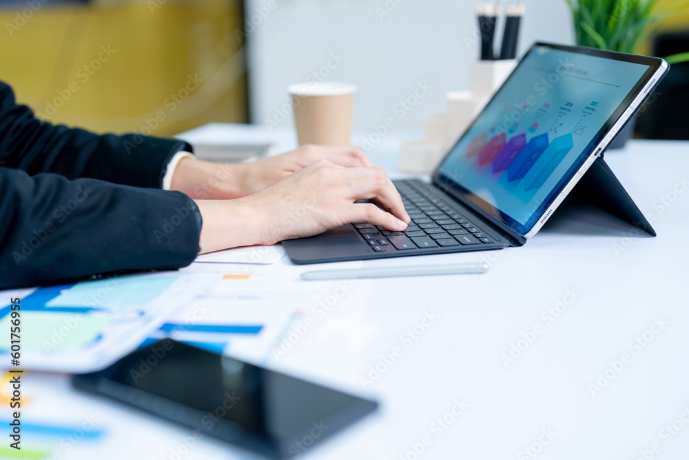 Woman working at home office hands on keyboard close-up Woman working at home office hands on keyboard close-up