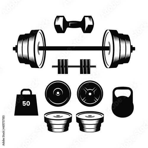 Set of vintage fitness designed elements. silhouette style