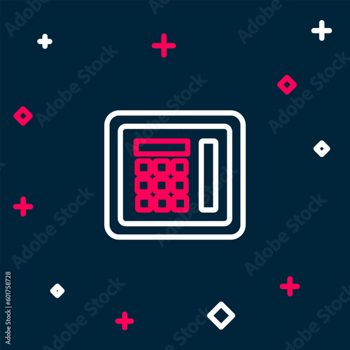 Line Safe icon isolated on blue background. The door safe a bank vault with a combination lock. Reliable Data Protection. Colorful outline concept. Vector