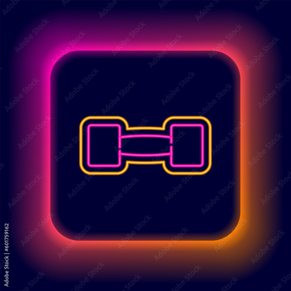 Glowing neon line Dumbbell icon isolated on black background. Muscle lifting icon, fitness barbell, gym, sports equipment, exercise bumbbell. Colorful outline concept. Vector Glowing neon line Dumbbell icon isolated on black background. Muscle lifting icon, fitness barbell, gym, sports equipment, exercise bumbbell. Colorful outline concept. Vector