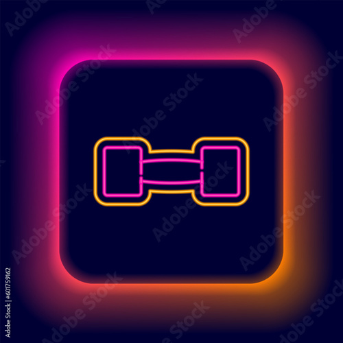 Glowing neon line Dumbbell icon isolated on black background. Muscle lifting icon, fitness barbell, gym, sports equipment, exercise bumbbell. Colorful outline concept. Vector