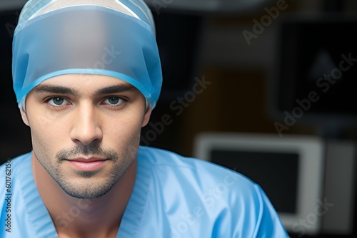 european doctor surgeon, man in surgeon's clothes before operation in manipulation room. Generative AI.
