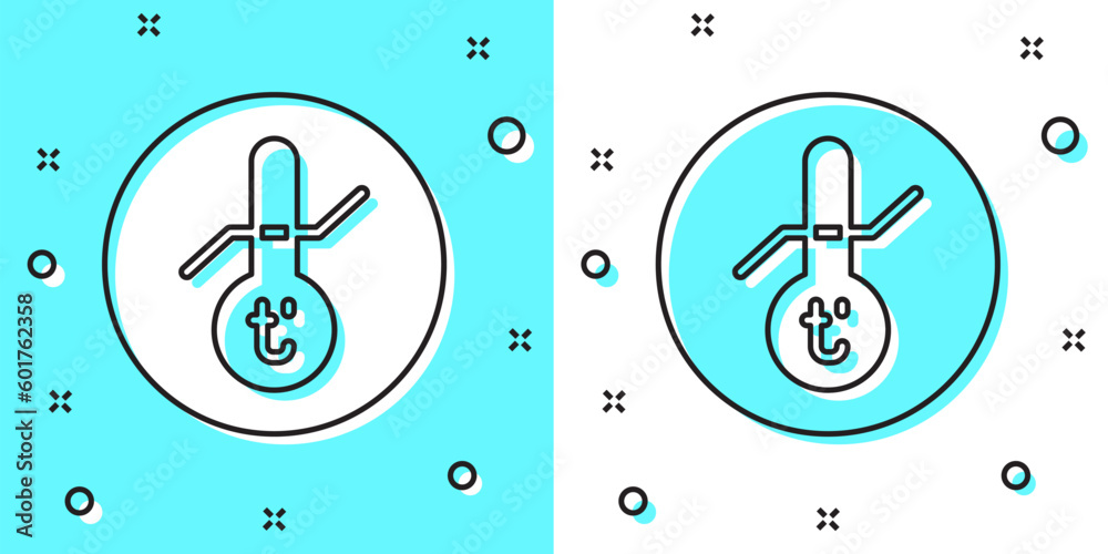 Black line Meteorology thermometer measuring icon isolated on green and white background. Thermometer equipment showing hot or cold weather. Random dynamic shapes. Vector Black line Meteorology thermometer measuring icon isolated on green and white background. Thermometer equipment showing hot or cold weather. Random dynamic shapes. Vector