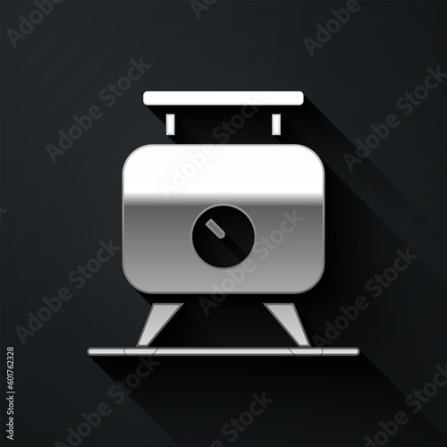Silver Metal tank with grape juice as alcoholic fermentation icon isolated on black background. Long shadow style. Vector