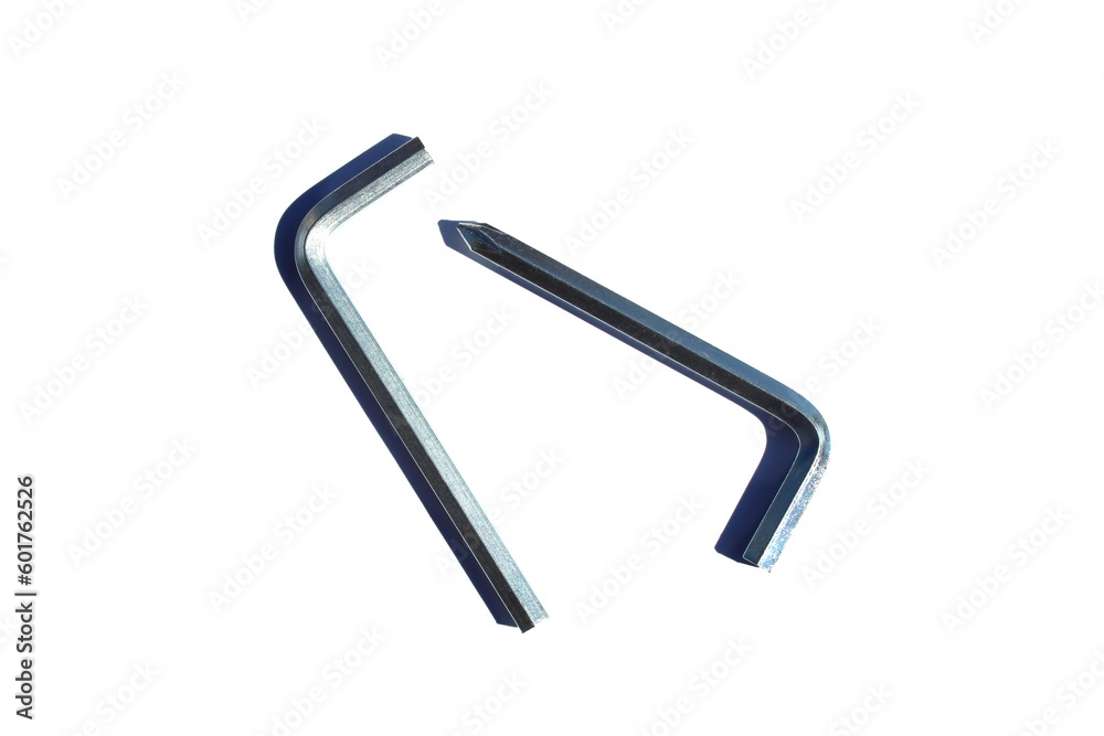 Two polyhedral keys lie on a white background. Two polyhedral keys lie on a white background.