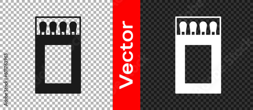 Black Open matchbox and matches icon isolated on transparent background. Vector