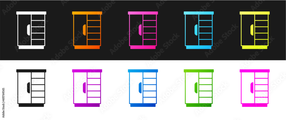 Set Wardrobe icon isolated on black and white background. Cupboard sign. Vector Set Wardrobe icon isolated on black and white background. Cupboard sign. Vector