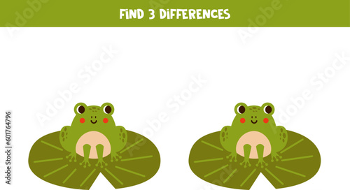 Find 3 differences between two cute cartoon frogs.