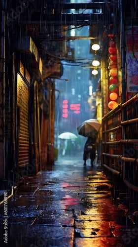 City streets at night, when it's raining. AI generative © BecaStudio