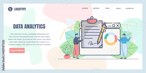 Modern flat design illustration of Data Analysis. Financial data analysis illustration set. Advisor with client analyzing financial report and calculating tax report. Vector illustration