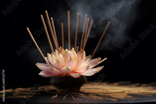 spa still life with incense sticks - generative ai photo