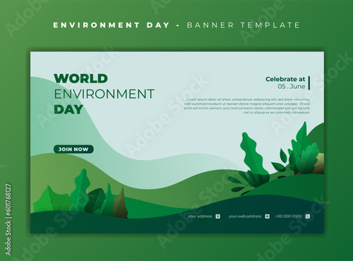 Landscape background in green cartoon design for world environment day template design