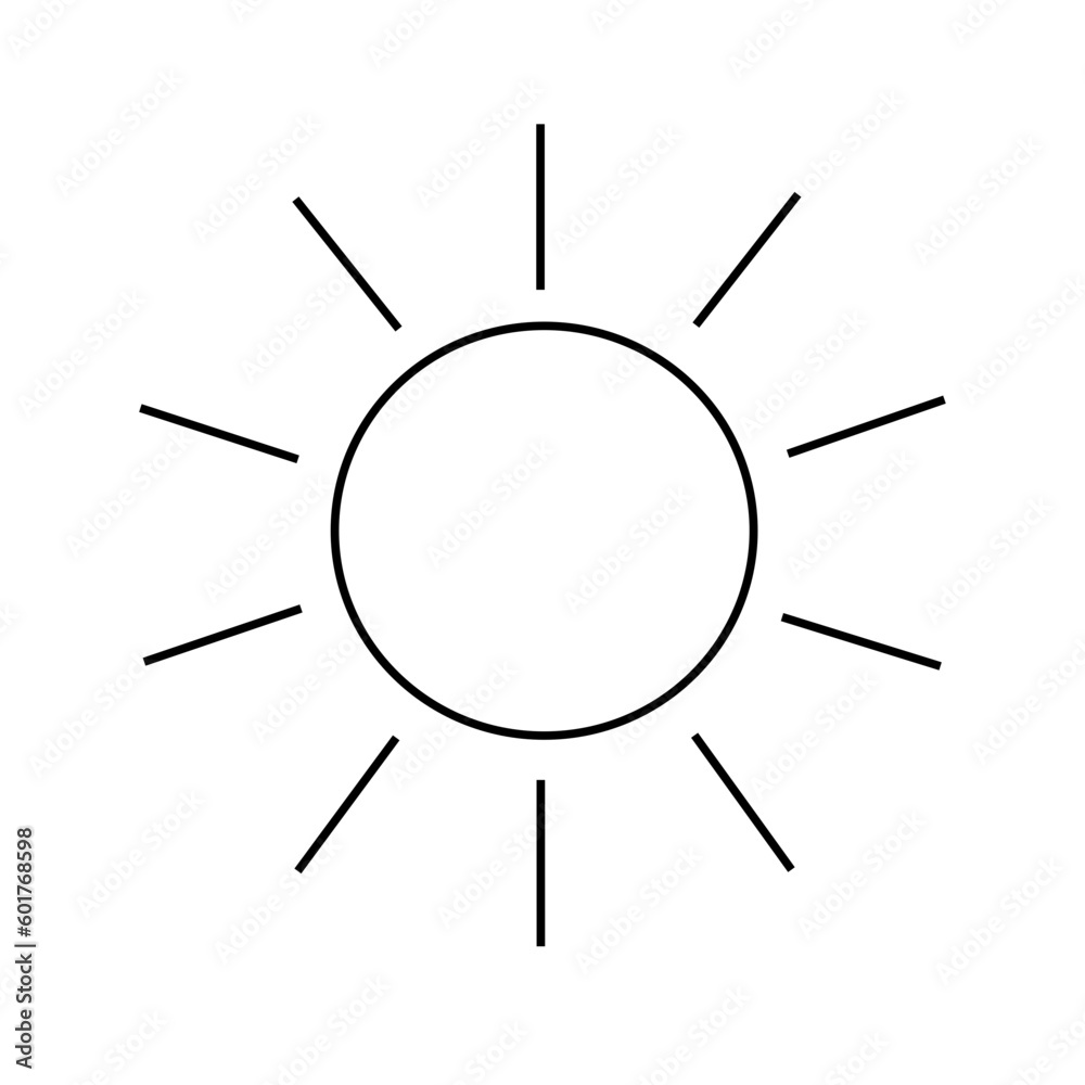 Sun icon. Outline. Vector. Illustration. Black and white icon. Sun icon. Outline. Vector. Illustration. Black and white icon.