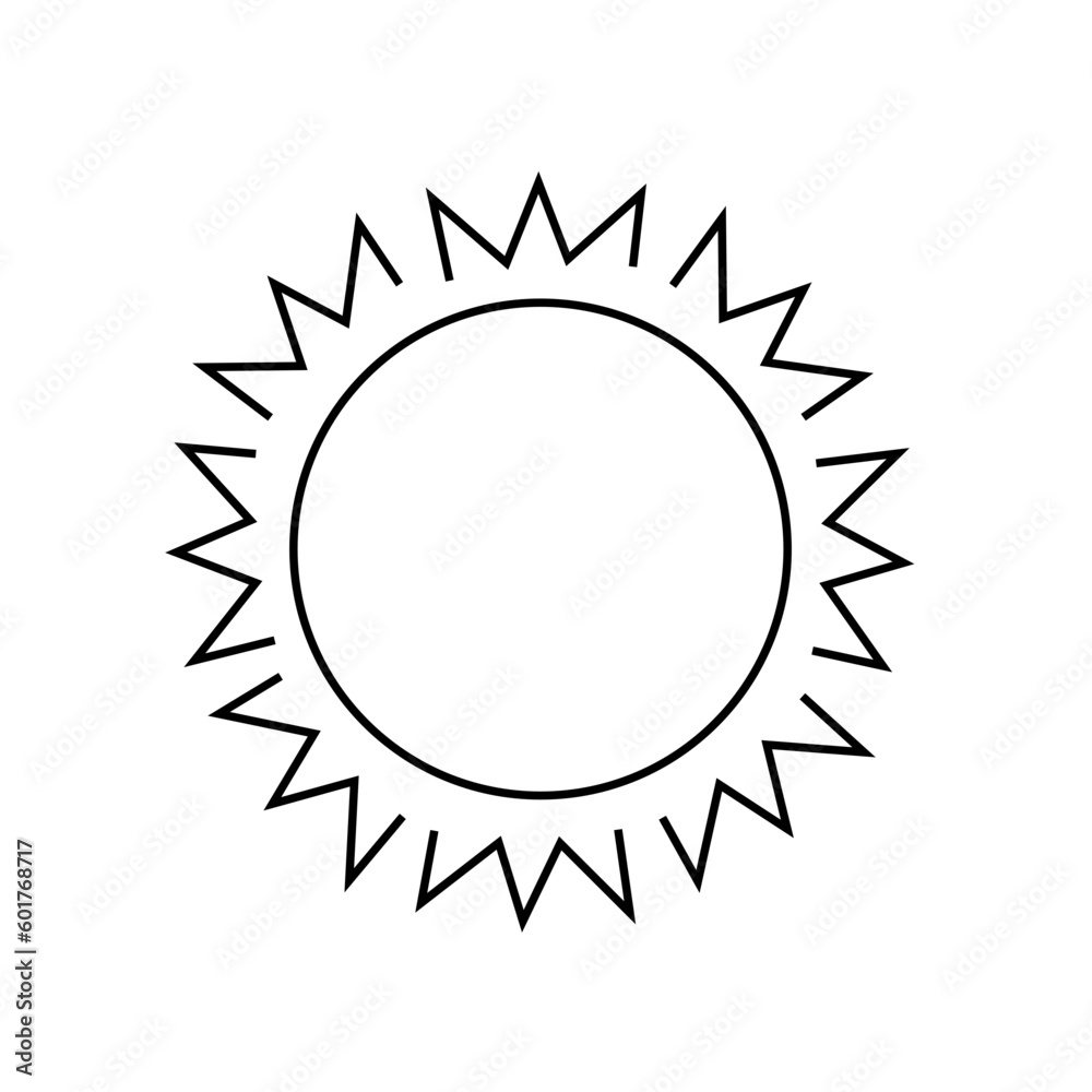 Sun icon. Outline. Vector. Illustration. Black and white icon.