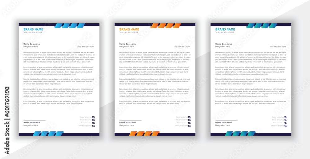 Three color modern letterhead layout.