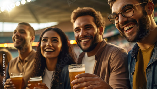 Joyful comrades toasting with glasses of ale and lager