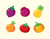 Vector cute fruit, set of flat cartoon illustration icons