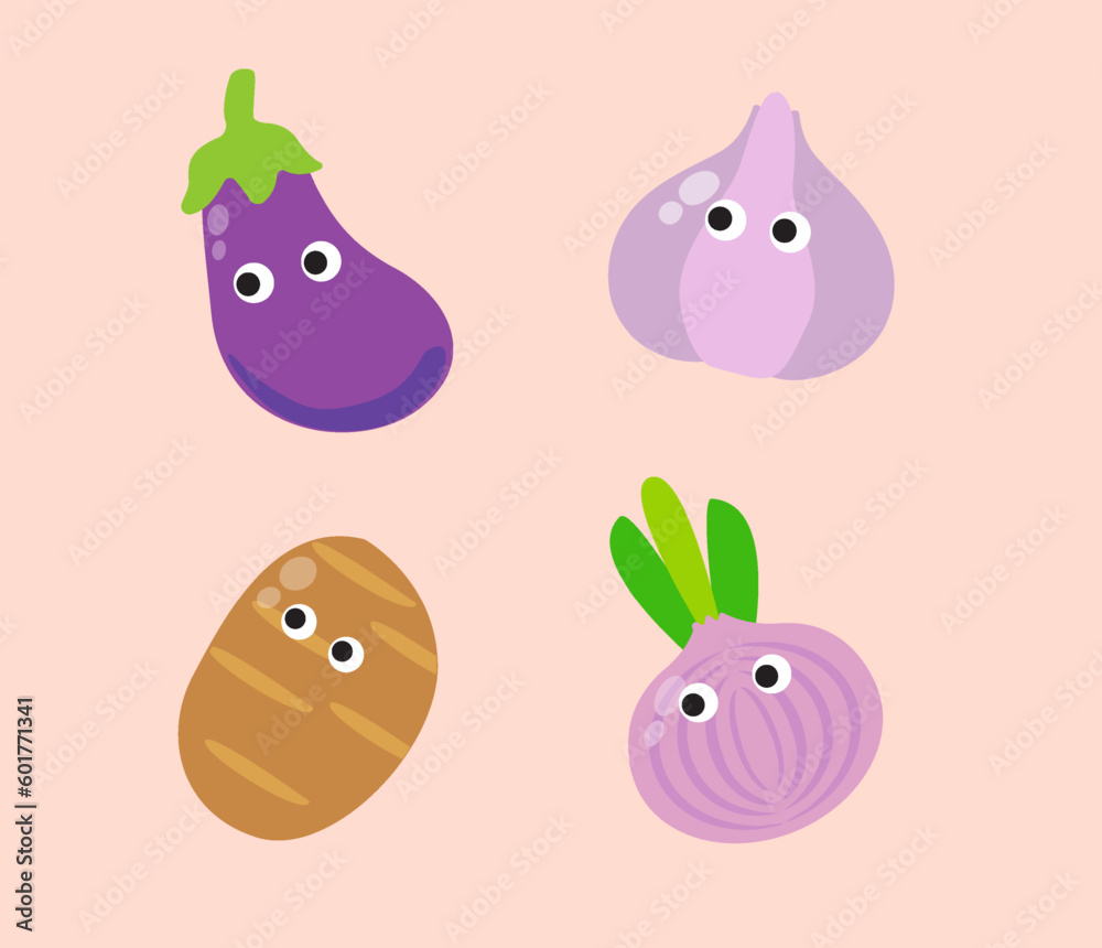 Hand drawn elements vegetables and characters Hand drawn elements vegetables and characters