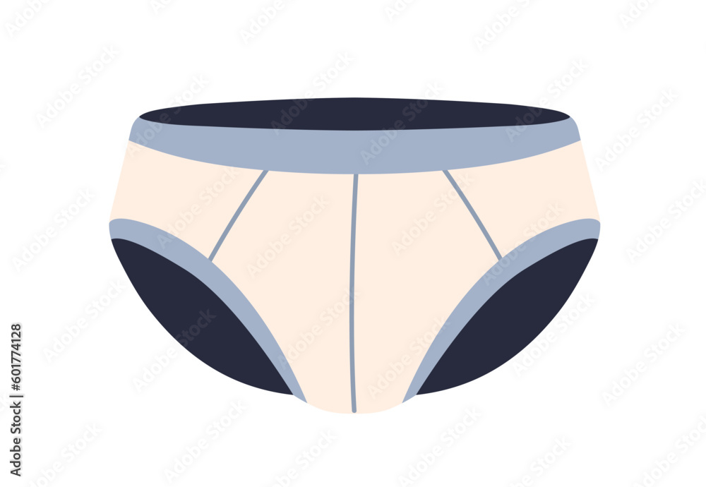 Men panties, underwear. Male underpants, pants. Mens briefs from cotton  fabric. Guys underclothing design with elastic waistband. Flat vector  illustration isolated on white background Stock Vector