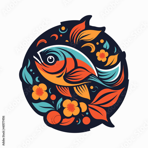 A beautiful fish surrounded by flowers in a logo illustration  perfect for a nature-inspired brand Generative AI