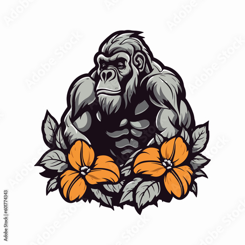 Powerful and fierce Gorilla logo design illustration, hand drawn to make a statement Generative AI