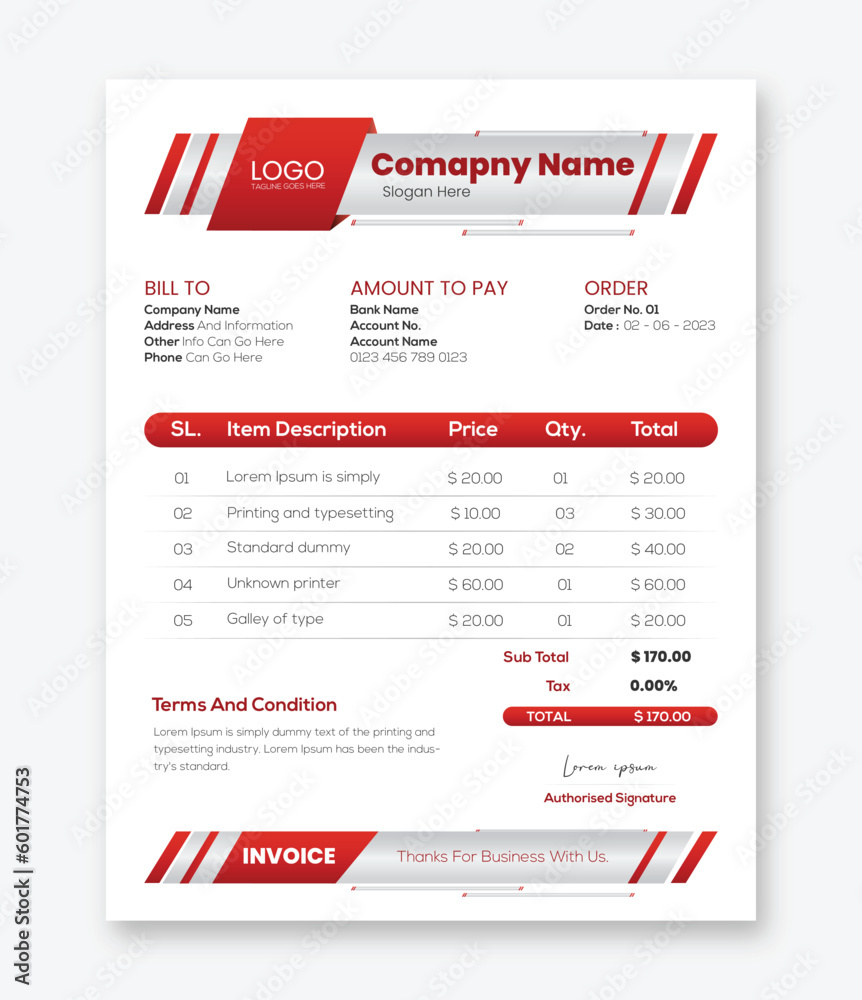 Simple business invoice form template invoicing quotes money bills or