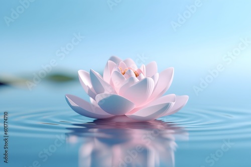 White zen lotus flower on water  meditation  serenity and spirituality concept  illustration generative ai