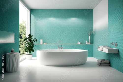 Modern bathroom blue interior  generative ai