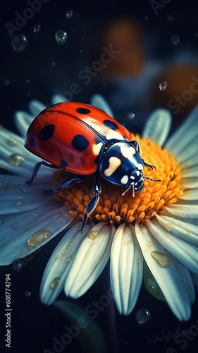 red ladybug on a flower macro, Generative AI