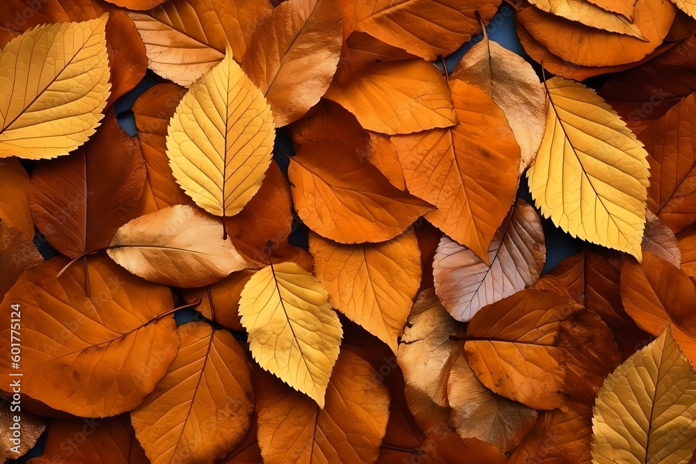 Fototapeta premium Autumn leaves natural background, generative ai