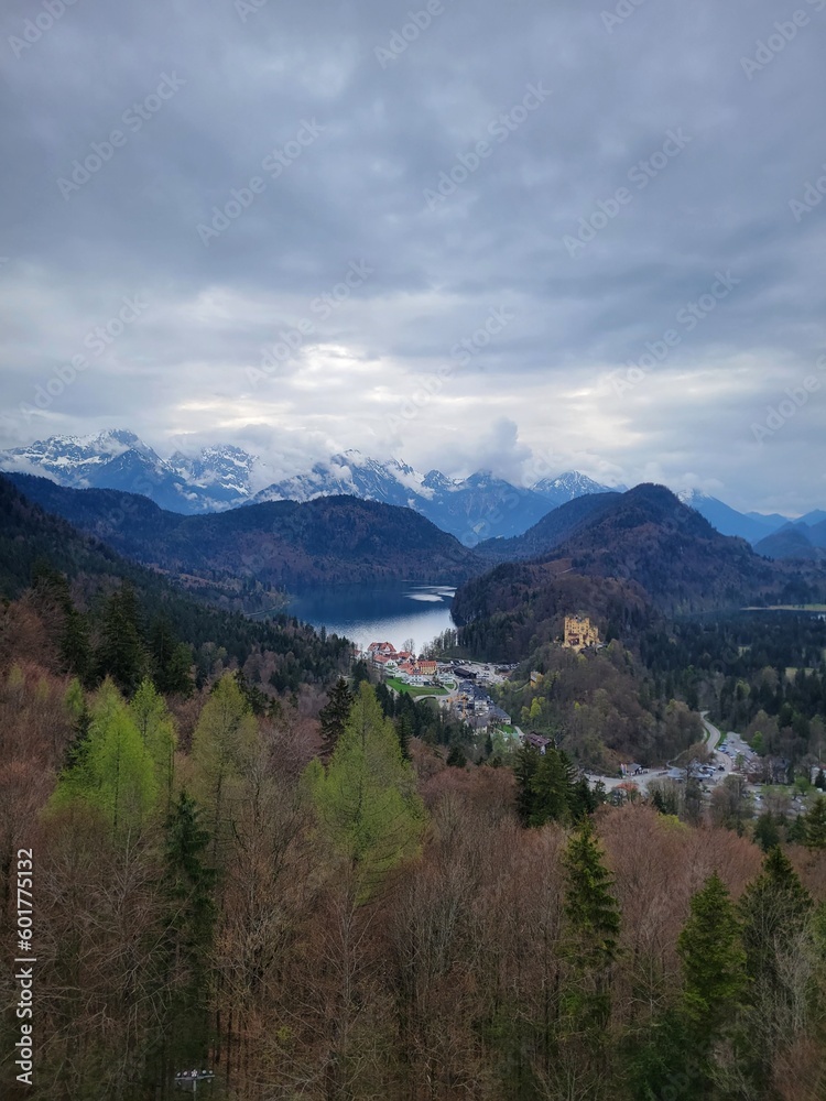 Village and Castle in the Bavarian Alps of Southern Germany