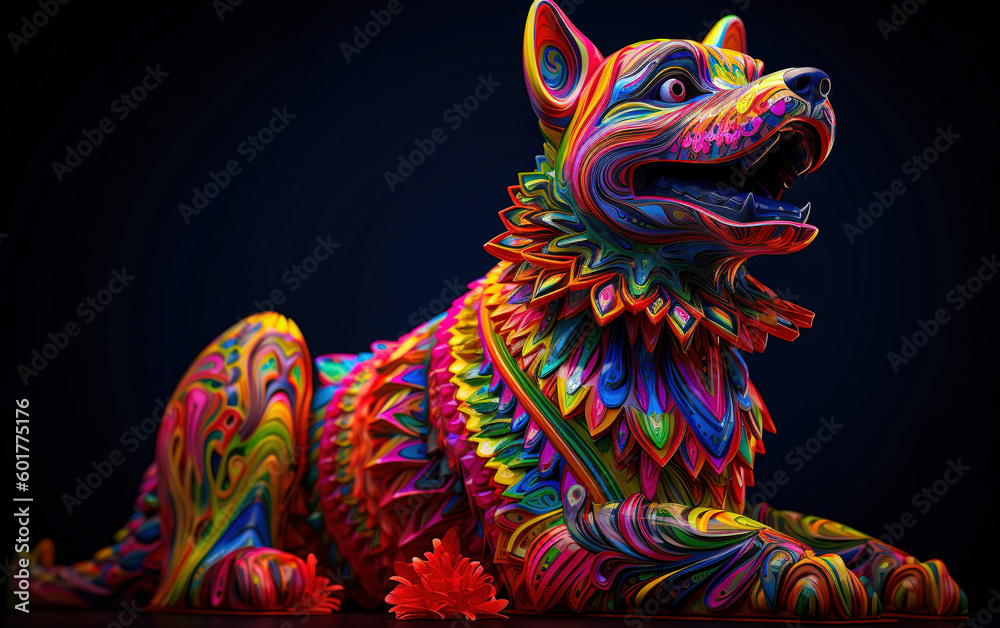 Abstract Psychedelic Dog. Generated using Midjourney AI (Vers. 5.1)