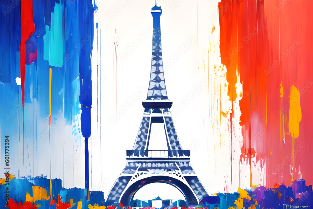 Eiffel tower Paris city building On French Tricolor Flag Sky Generated Ai