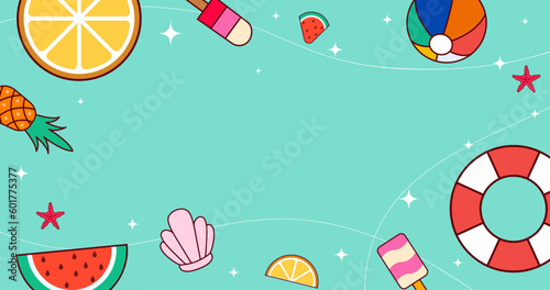 Colorful Summer background design with copy space area.Horizontal poster, greeting card, header for website