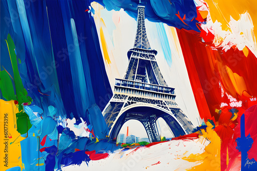 Majestic Eiffel tower paris monument with french flag colors for bastille day Generated Ai photo