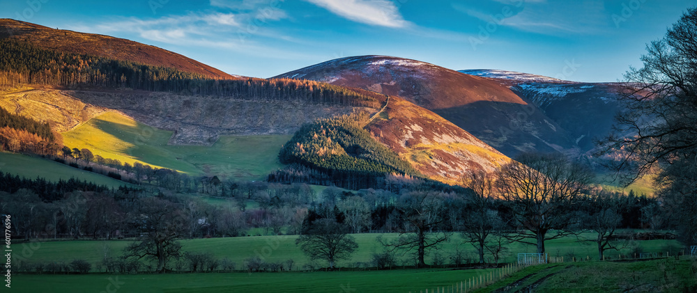 Fototapeta premium Dusk on the Ettrick Hills, Tweeddale, Scottish Borders. 
