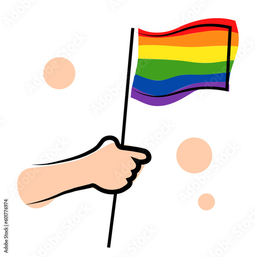 Lgbt flag in hand. Vector illustration isolated on white background.