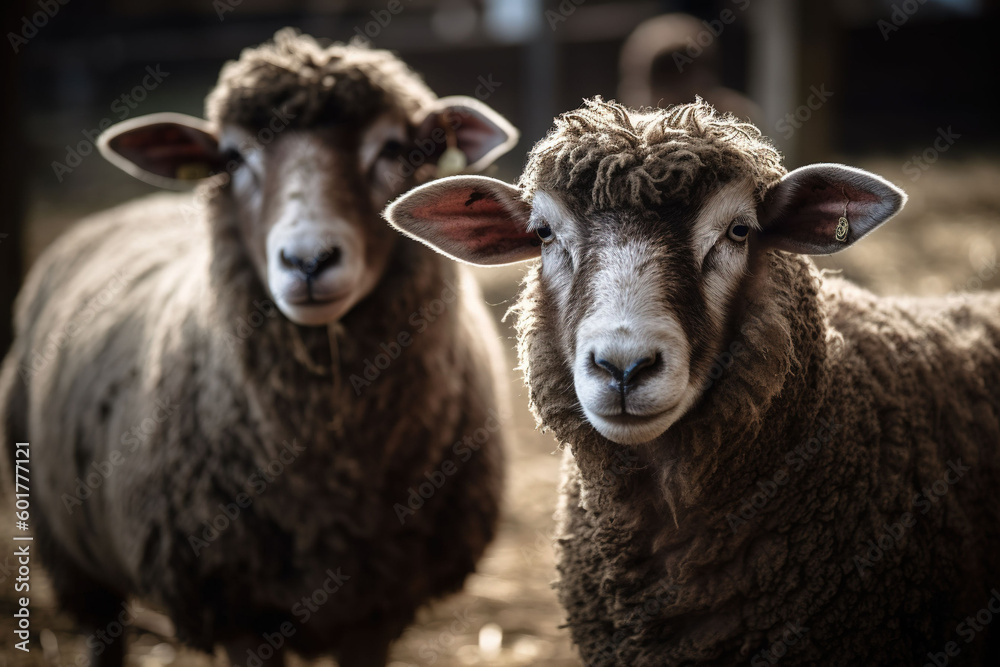 two sheep close up, Generative AI