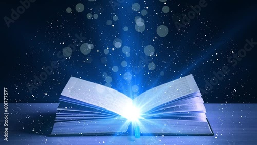  Book Magic of Fairy Tales and Mystic Stories. With Glowing Light Rays and Flying Dust Particles. Flashing optical flare intro  photo