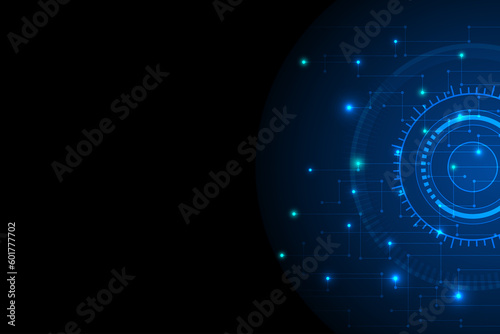 Dark Blue background. Abstract technology background with line and dot connection together. Modern networking with light circle on back.